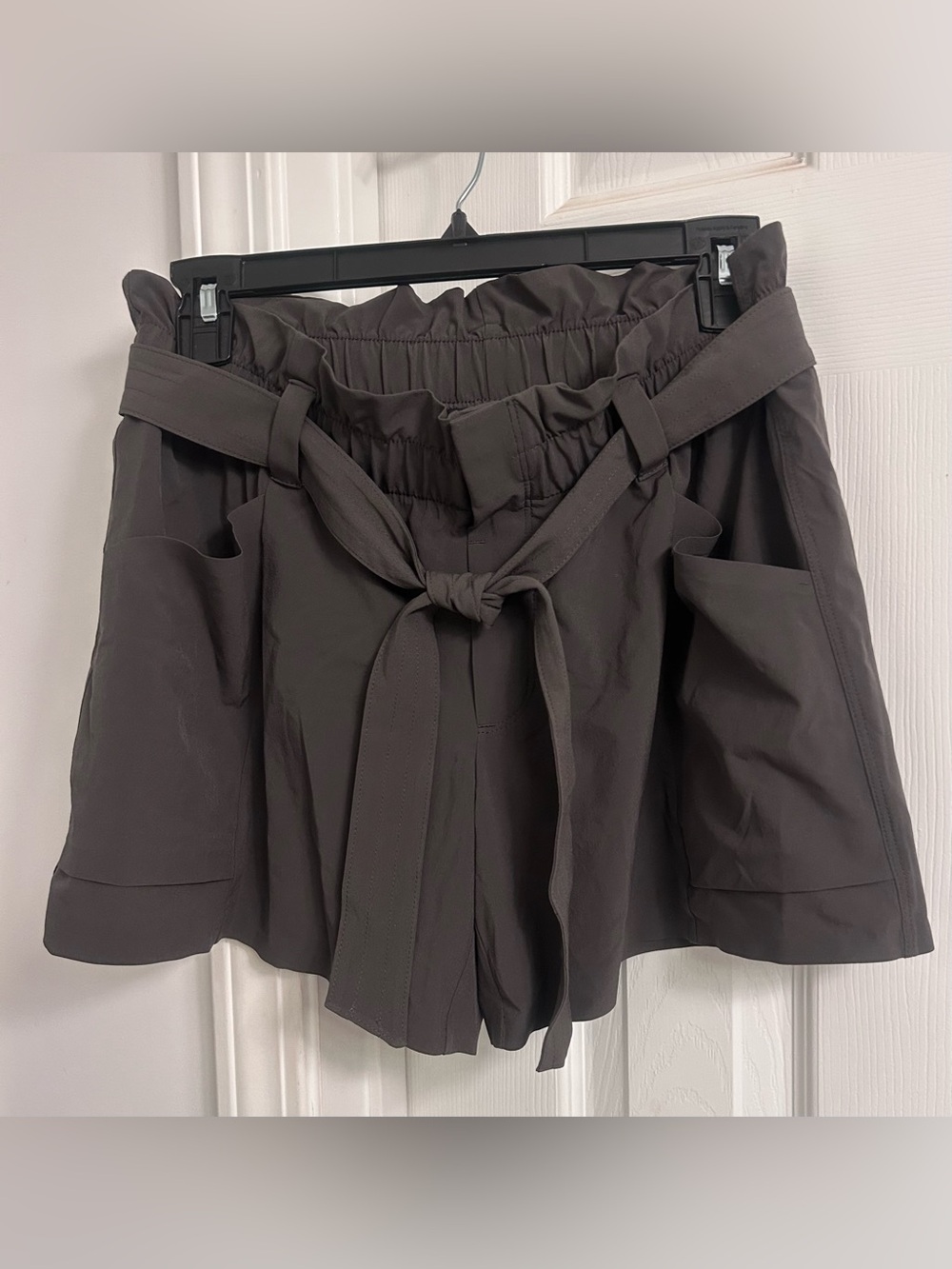 Athleta High-Rise Paperbag Waist Shorts in Dark Brown